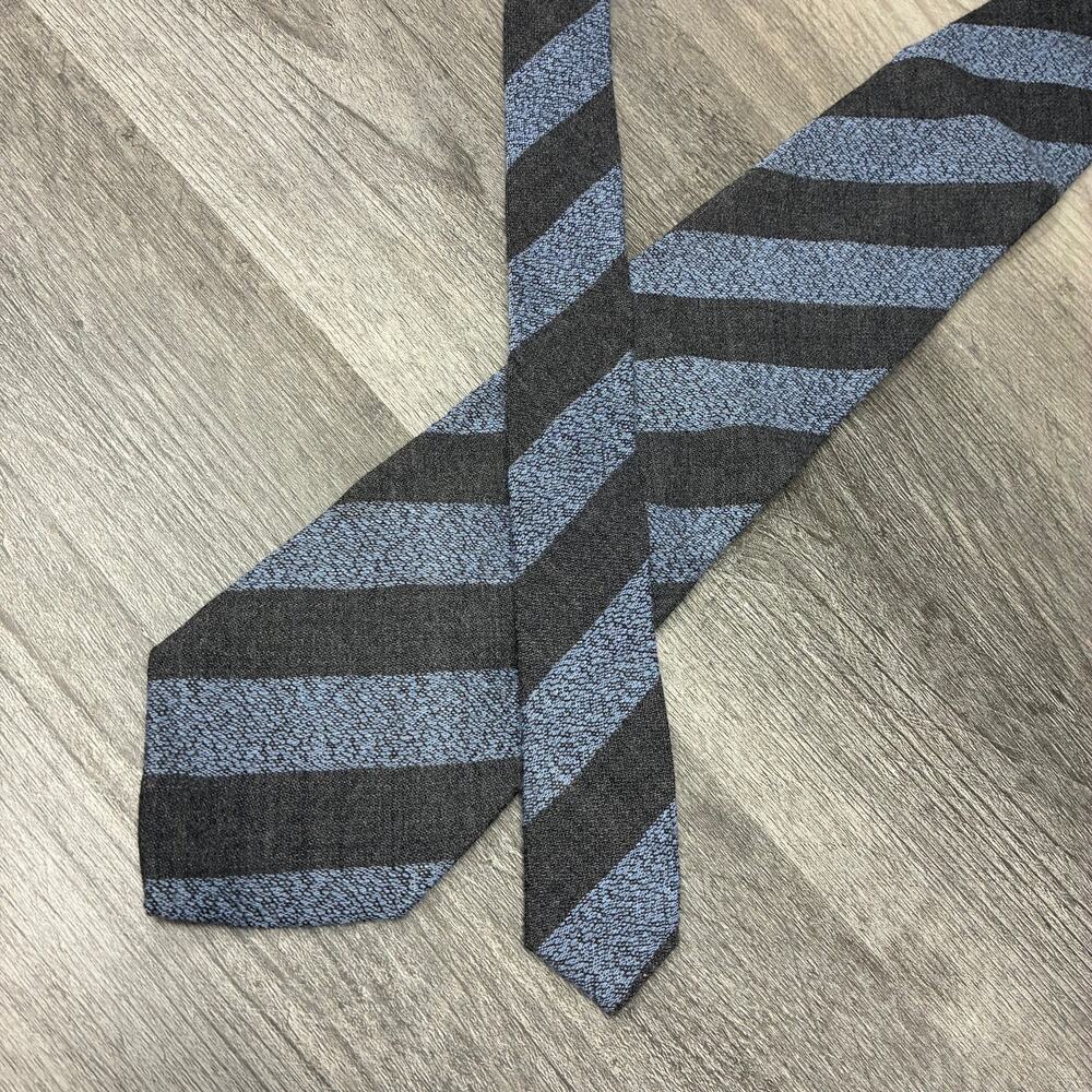 Kriziauomo Italy 100% Lambswool Tie Blue Black Stripe 3.5" Wool Necktie